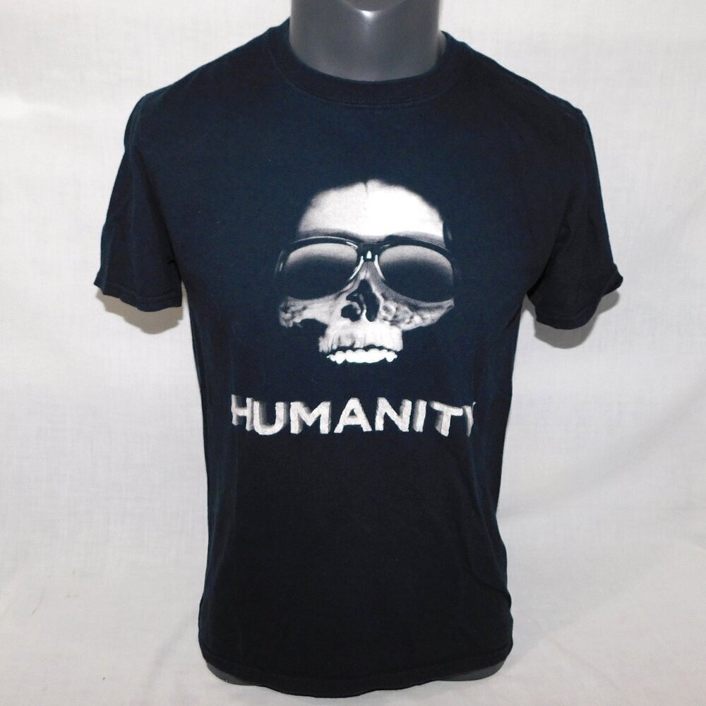 Ricky Gervais LIVE Humanity Tour Black Skull Sunglasses Graphic T Shirt Mens M
